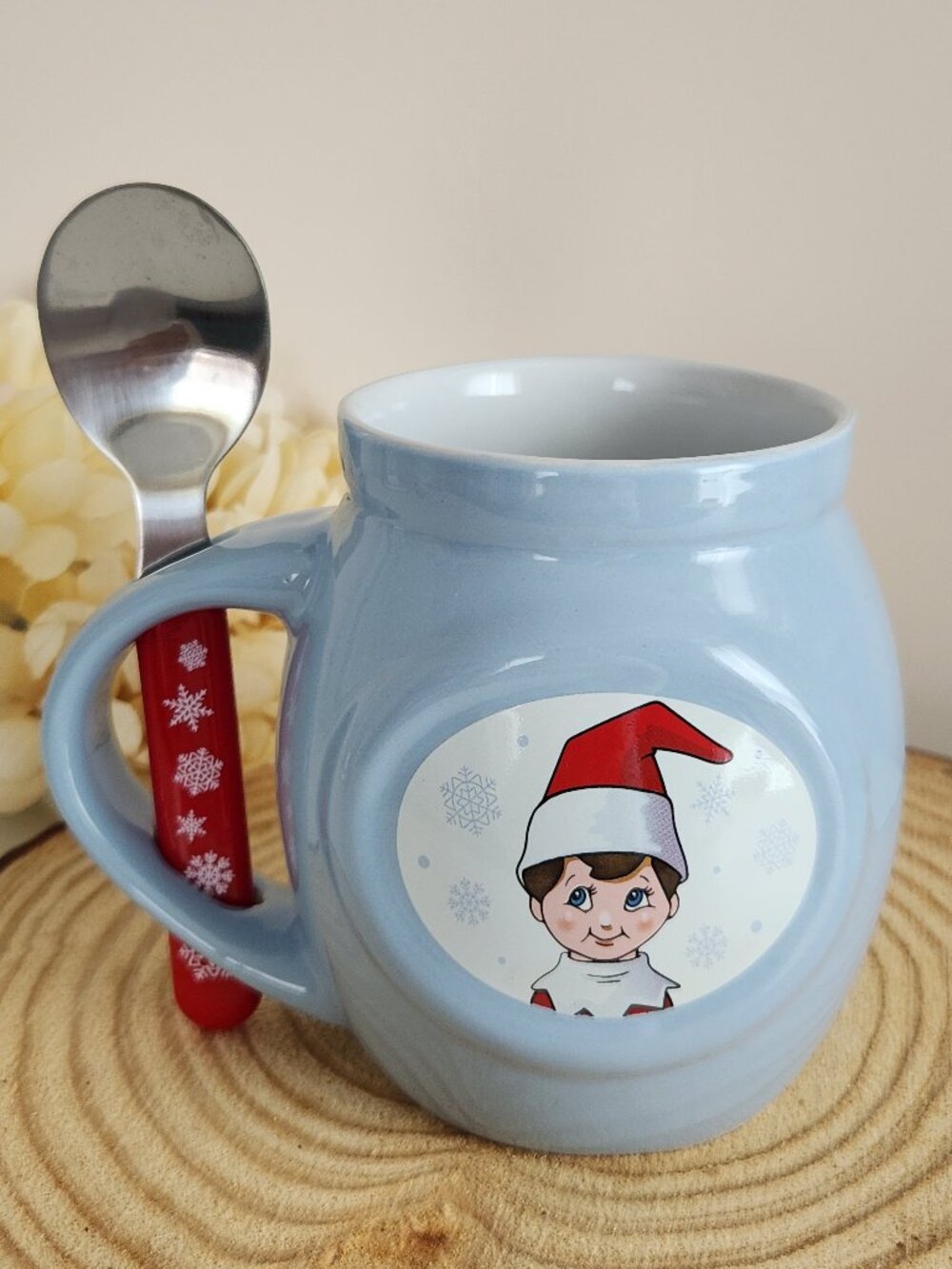 Elf On The Shelf Light Blue Ceramic Cup Mug With Spoon Set